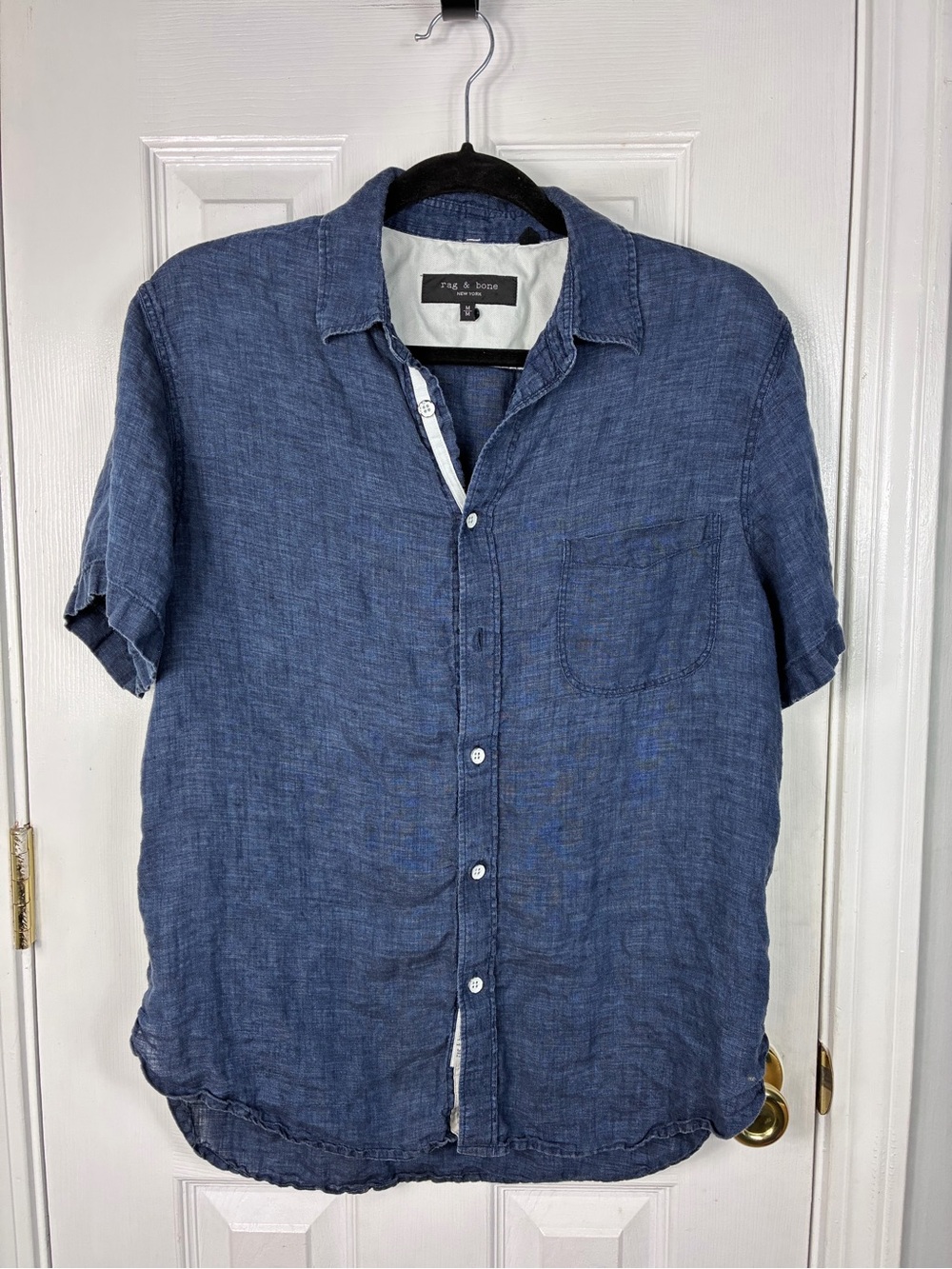 Rag and Bone Blue Linen Short Sleeve Button Up Shirt Medium